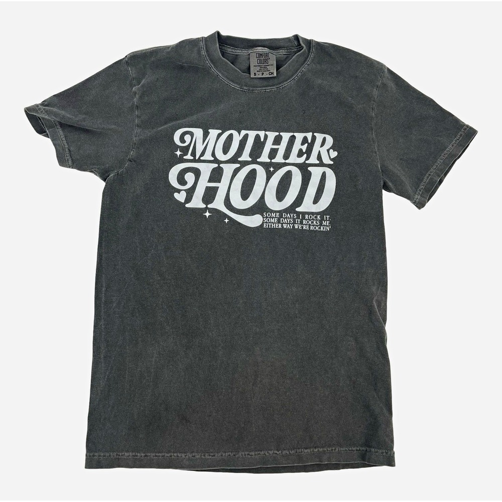 Comfort Colors Mother Hood T-Shirt Womens Small Gray Garment Dyed Mom Graphic